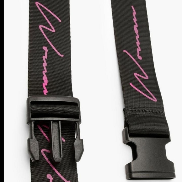 Woman Pink Script & Barcode Detail Tape Belt - Picture 3 of 3